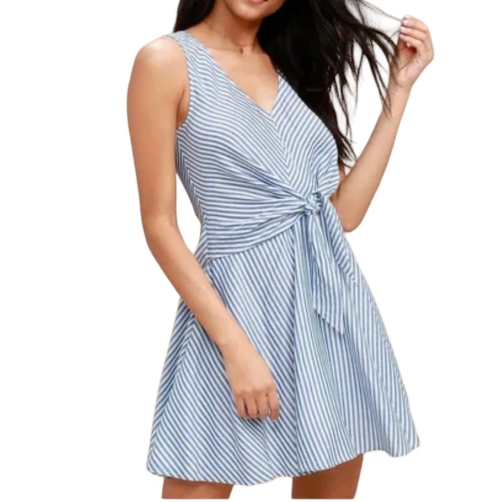 Lulu’s Teague Blue And White Striped Tie Front Dress